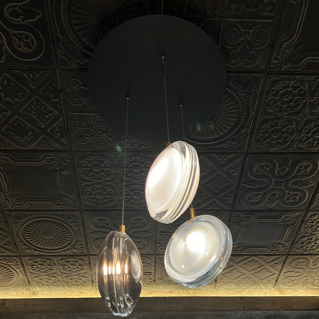 Suspension Lens, Bomma chandelier 3pcs (transparent noir blanc)